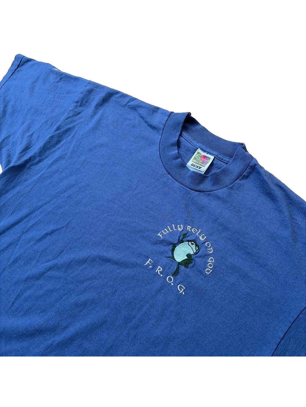 Blue Boxxy Y2K F.R.O.G. Fully Rely On God T Shirt Size XL Religous Shirt